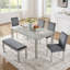 Ensemble de table de salle à manger 6 pièces en bois, table de salle à manger en bois avec 4 chaises rembourrées et banc pour 6 personnes, ensemble de table de salle à manger rectangulaire avec décoration en cristal pour la cuisine, la salle à manger-2003259511-2003259508