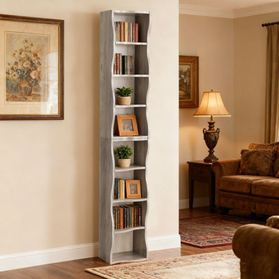 Tall Narrow Wave Edge Bookcase, Freestanding Display Shelf for Home Office, Multiple Colors