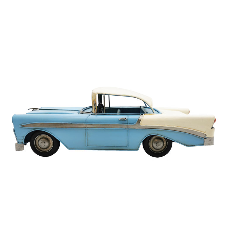 Sculpture de voiture classique rose en métal, Bleu / blanc