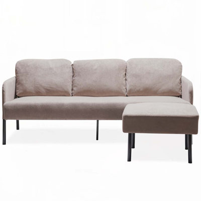 3 Seater L-Shaped Polyester Fabric Sofa with Ottoman