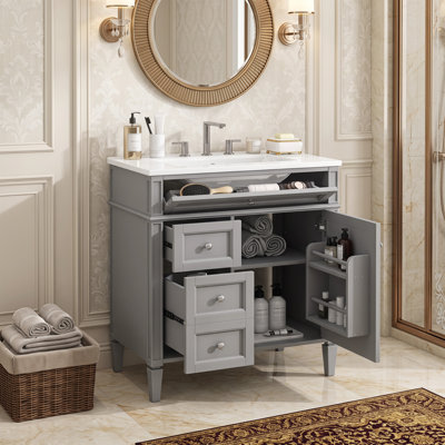 Meuble-lavabo mural 36 po avec lavabo simple en céramique à 3 trous