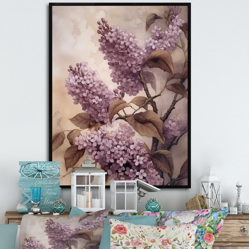 Lilas mauves parfumés III, H 32 po x l 16 po x P 1 po, Toile noire