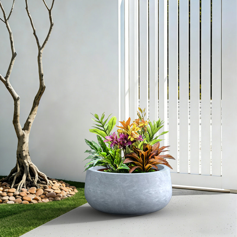 16 in. Slate Gray(Upgraded Interior) Medium Concrete Round Planter/ Pot Indoor & Outdoro Planter Bowl with Drainage Hole