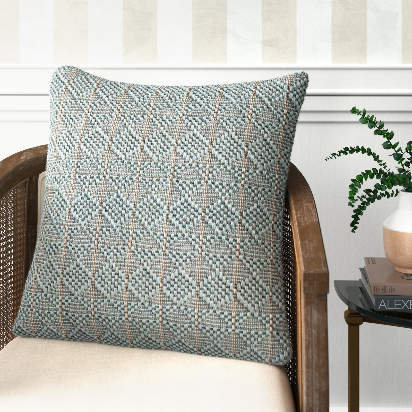 Levon Embroidered Indoor/Outdoor Throw Pillow, Light Blue/Gray, Polyfill