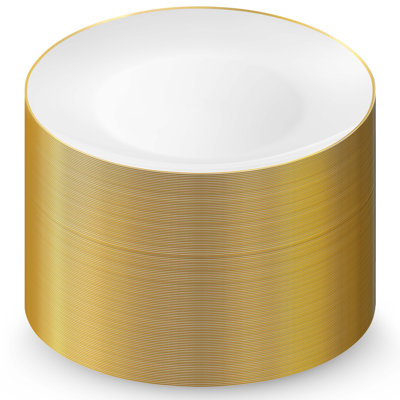100 Gold Disposable Plastic Plates Set, 50 Pcs 10.25 Inch Dinner Plates And 50 Pcs 7.5 Inch Dessert Plates, White Gold Rim