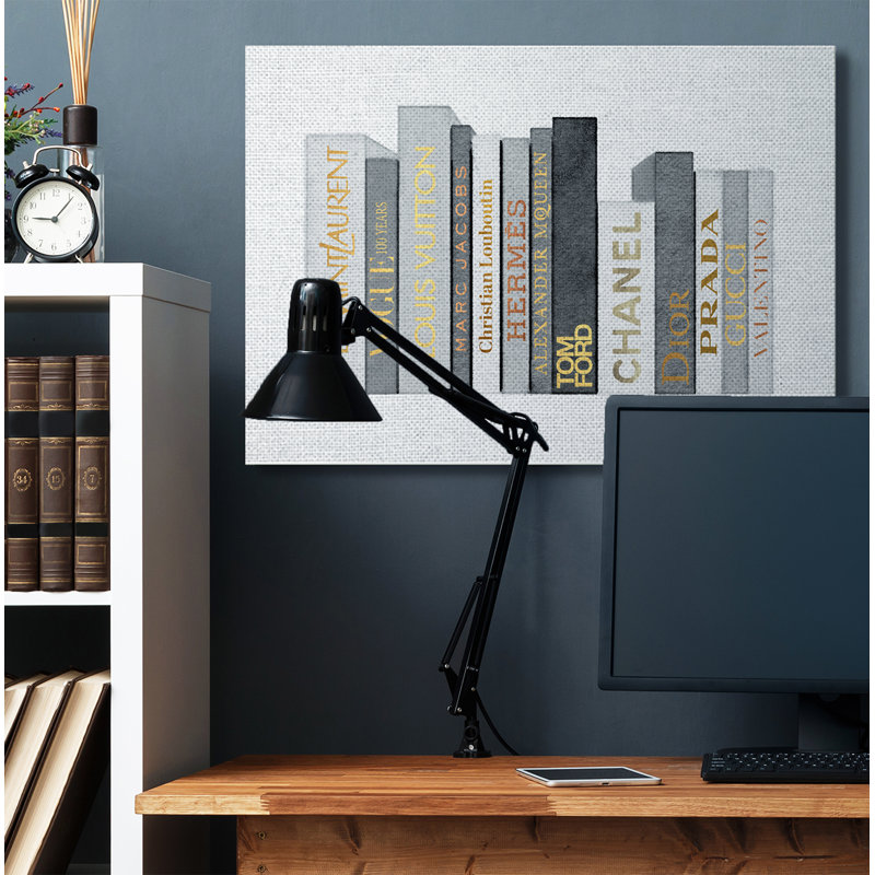 « styleing designer bookstack gray gold », reproduction d’art, Toile tendue, H 36 po x l 48 po x P 1,5 po