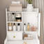 31 coiffeuses avec miroir à DEL, tabouret de rangement rembourré et 4 compartiments - bois blanc pour la chambre à coucher et le maquillage 3 températures de couleur personnalisables