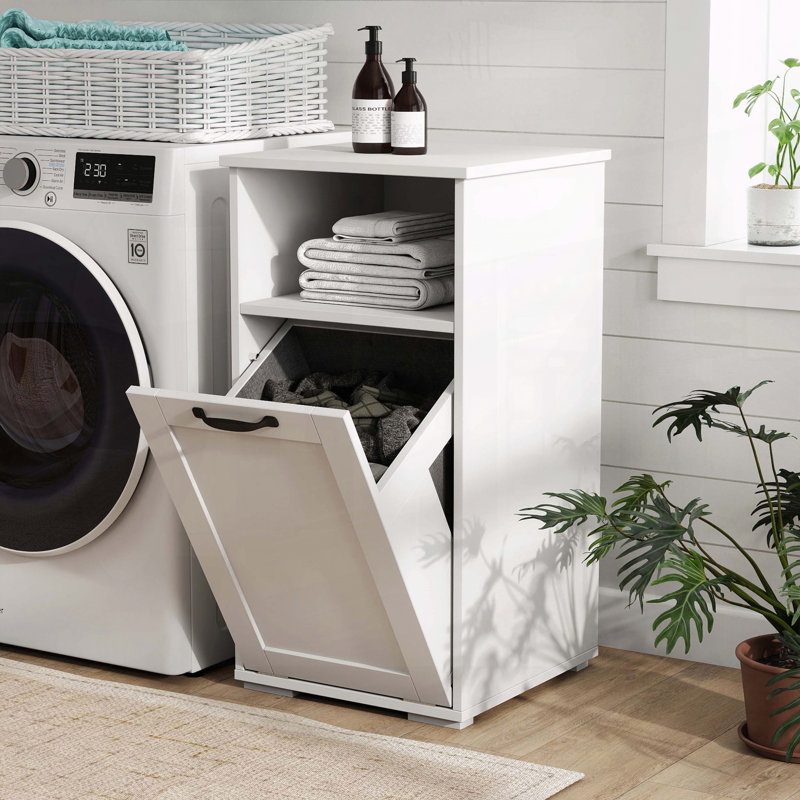 Laundry Cabinet with Divided Hamper and Removable Liner Bags