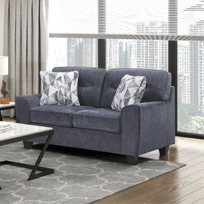 Durable Chenille Fabric Loveseat With Decorative Pillows Contemporary Living Room Furniture 1Pc