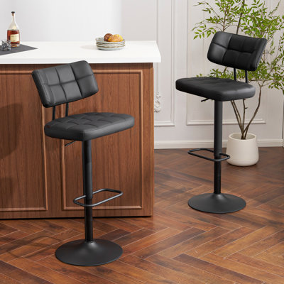 Swivel Adjustable Height Bar Stools with Footrest and Thick Cushion Curved Backrest(Set of 2) by Latitude Run