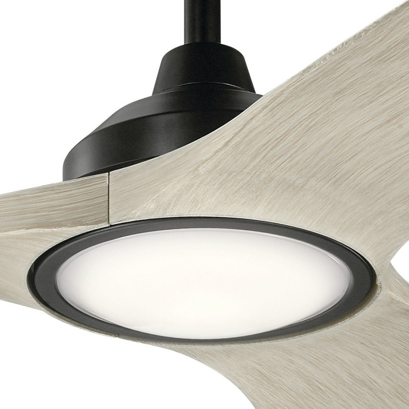 Ventilateur de plafond Kichler Imari 65 pouces, noir satiné, éclairage DEL, pales en noyer blanc vieilli et commande murale