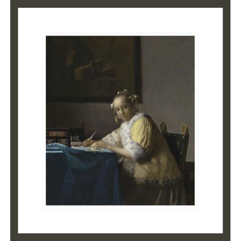 A Lady Writing by Johannes Vermeer -Framed Giclee Print, 19.43" H x 17.75" W