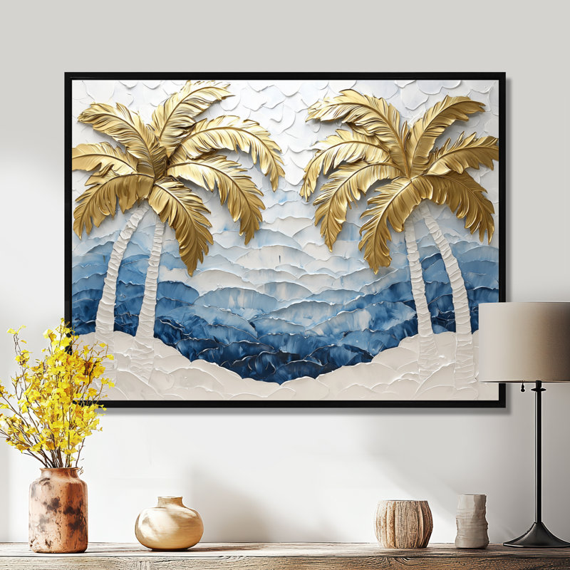Art mural Cleao Golden Aqua Plams On The Beach I - Palmiers et palmiers, Noir, noir, noir, noir, H 24 po x l 32 po