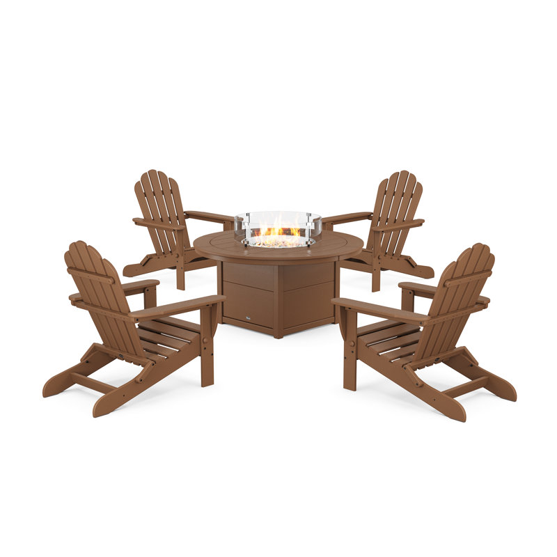 5-Piece Monterey Bay Folding Adirondack Conversation Set with Fire Pit Table, Tree House