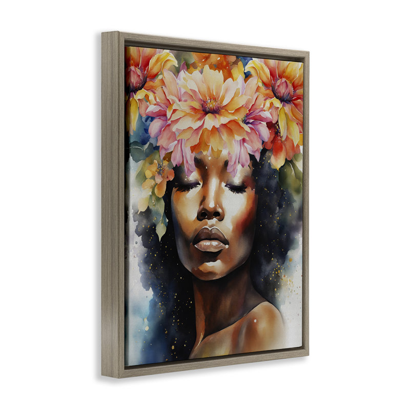 "Sleepy Flower", art mural sur toile encadrée brune, par Jesse Keith, H 21 po x l 17 po, Cadre flottant orme Montalcino