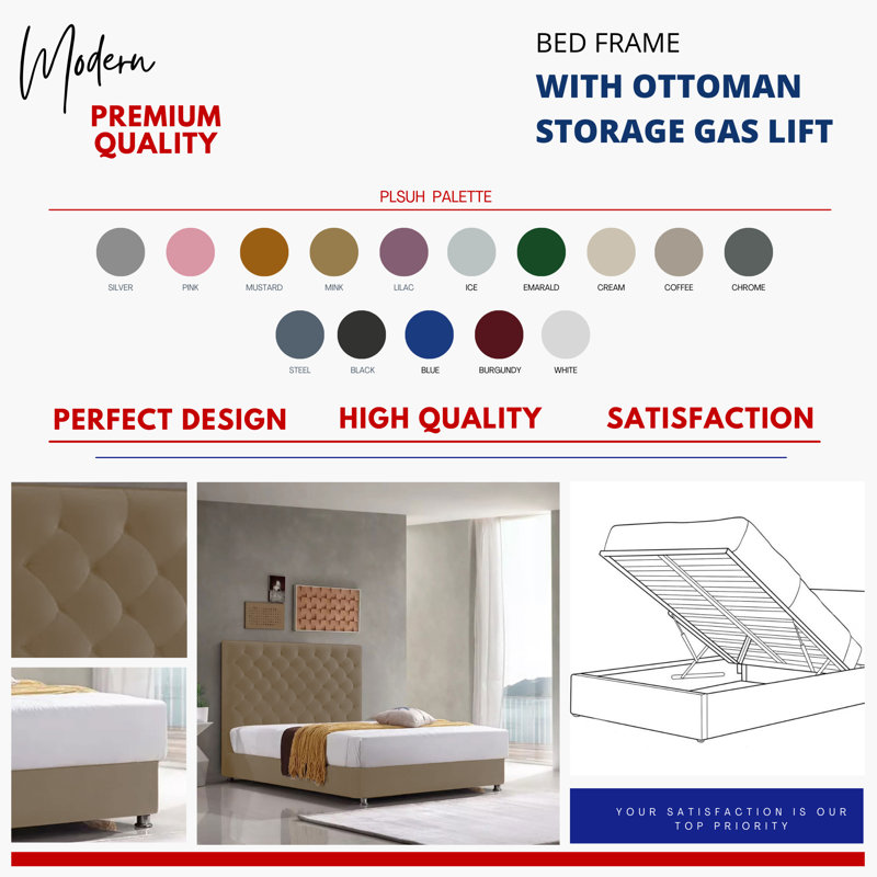 Adriella Upholstered Ottoman Storage Bed, Single (3'), Mink