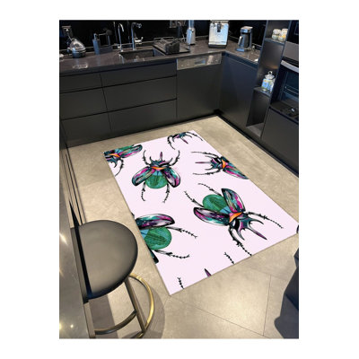 Tapis décoratif d'inspiration rose clair lavable à la machine