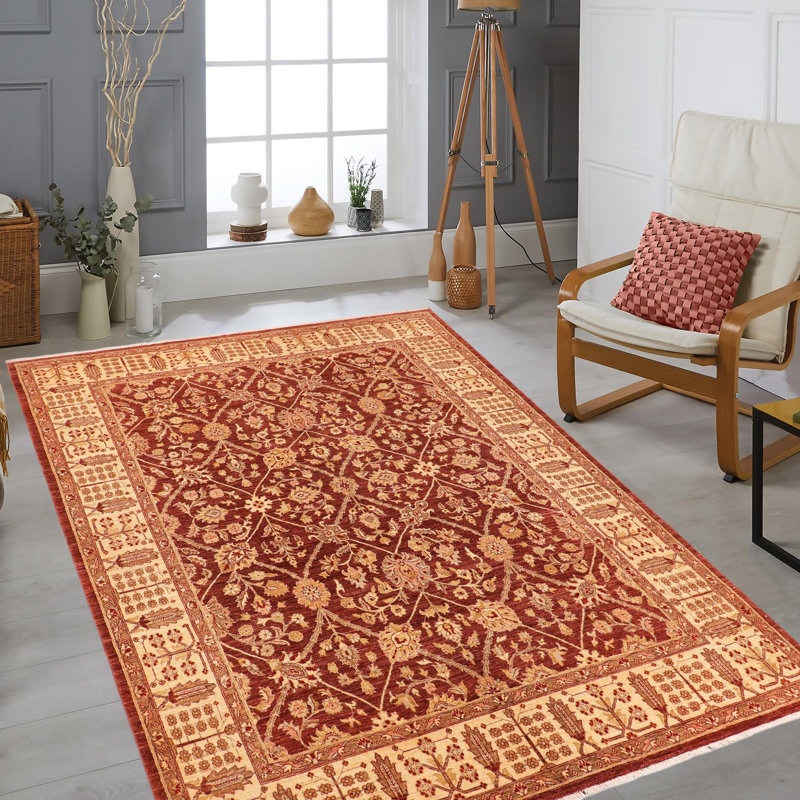Tapis brun / rouge en laine noué à la main de style oriental Silke 8 pi 3 po x 10 pi 8 po Silke