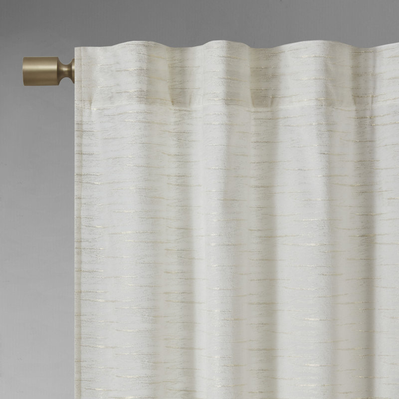 White and Gold Room Darkening Velvet Window Panel Pair