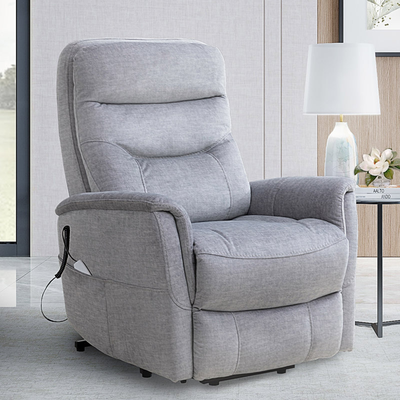Akeelah 33" Upholstered Power Lift Assist Recliner with Articulating Headrest with Flared Arms, Capri Silver, 100% Polyester