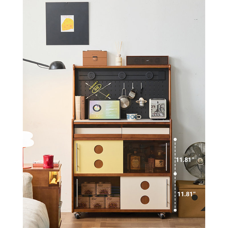 35.4-inch Solid Boxwood Mobile Pantry Cabinet