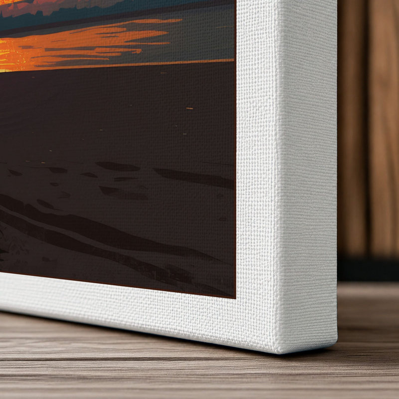 Tropical Sunset Coastal 1 Piece Wrapped Canvas Wall Art, 24x16 - 61.0 x 40.6 cm, White Border