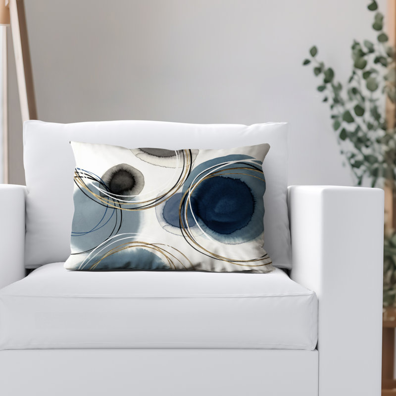 Abstract Rectangular Throw Pillow with Premium Polyester, White/Blue, 20''H x 14''W