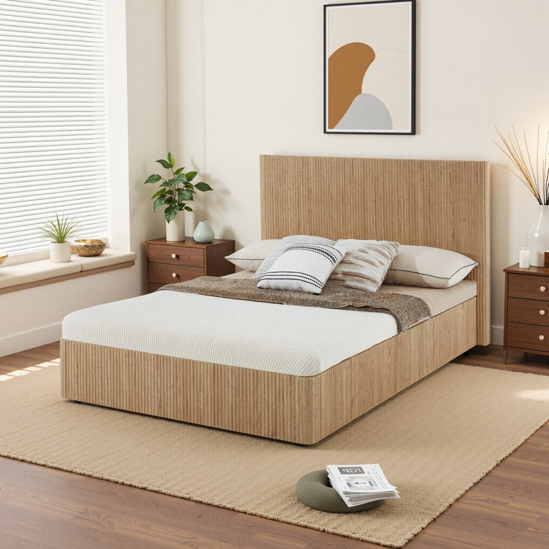 Lift Up Hydraulic Storage Bed Frame, Beige, Queen