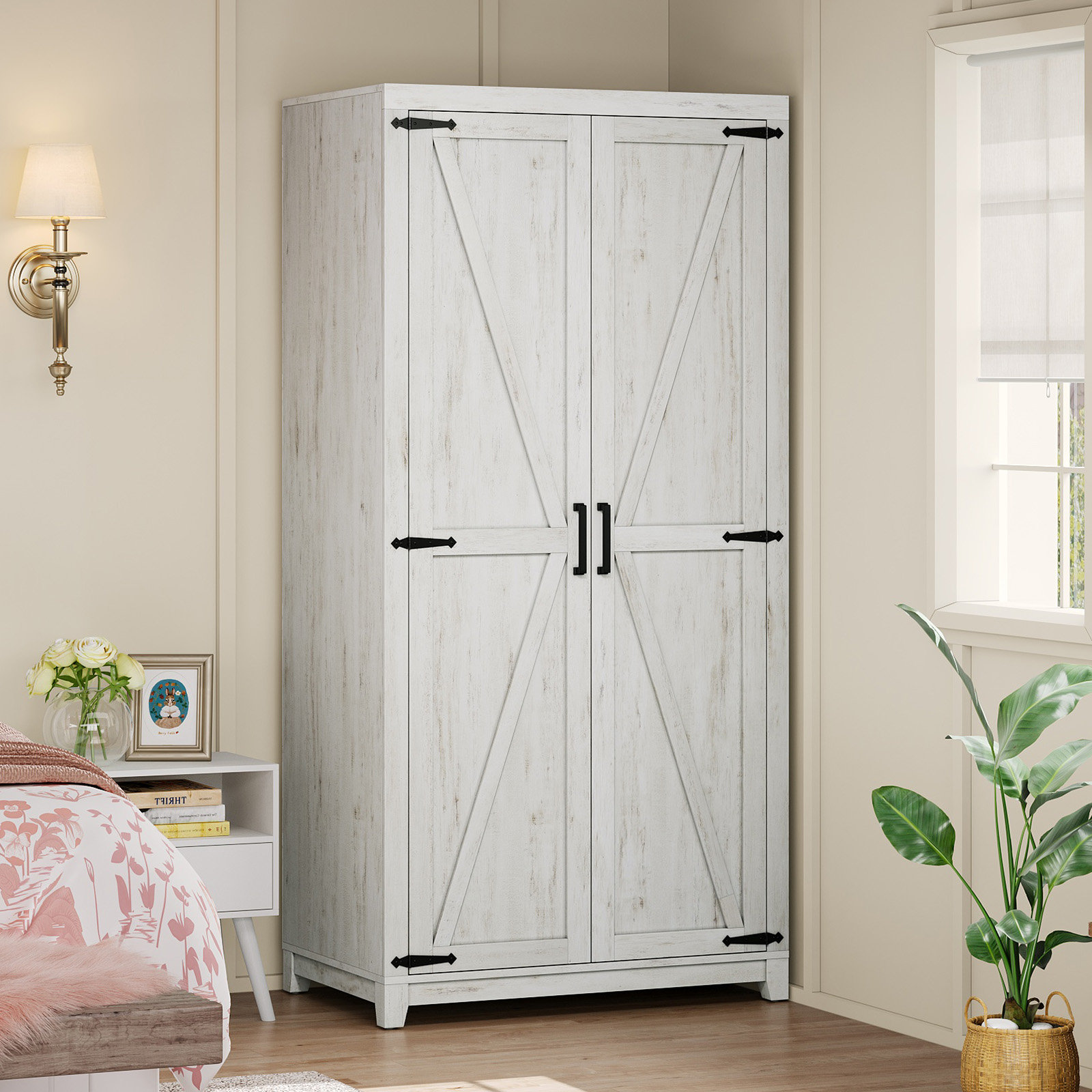 Gracie Oaks Bishock 71'' Farmhouse Armoire, Wardrobe Closet Storage Cabinet With Shelf & Hanging Rod & Reviews | Wayfair