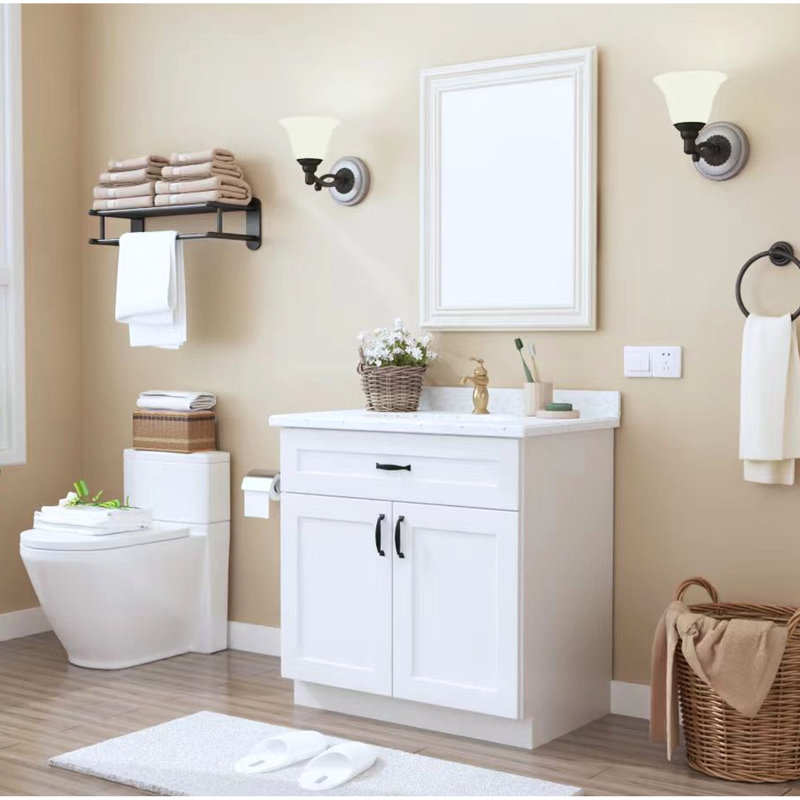 Armoire de base blanche en bois massif à 2 portes avec tablette réglable intérieure pour le rangement de la cuisine et de la salle de bain.