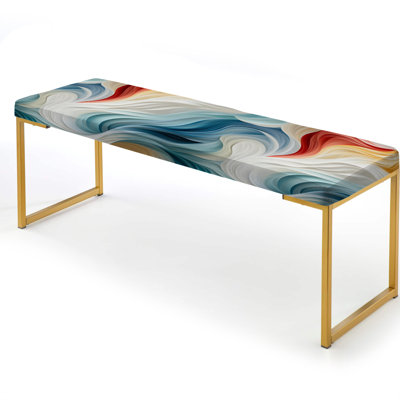 White And Blue Marble Wave - Marble Upholstered Gold Bench