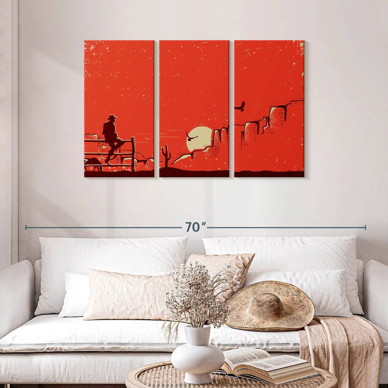 Lelar Cowboy Sunset Landscape, 28" H x 45" W