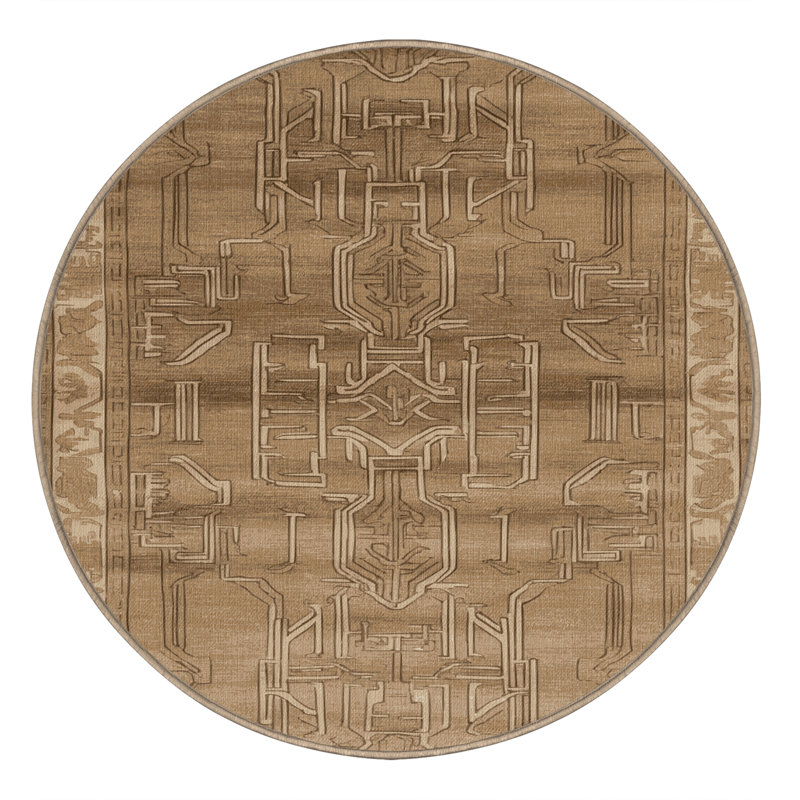 Machine Washable Art Deco Brown Area Rug, Round 6'