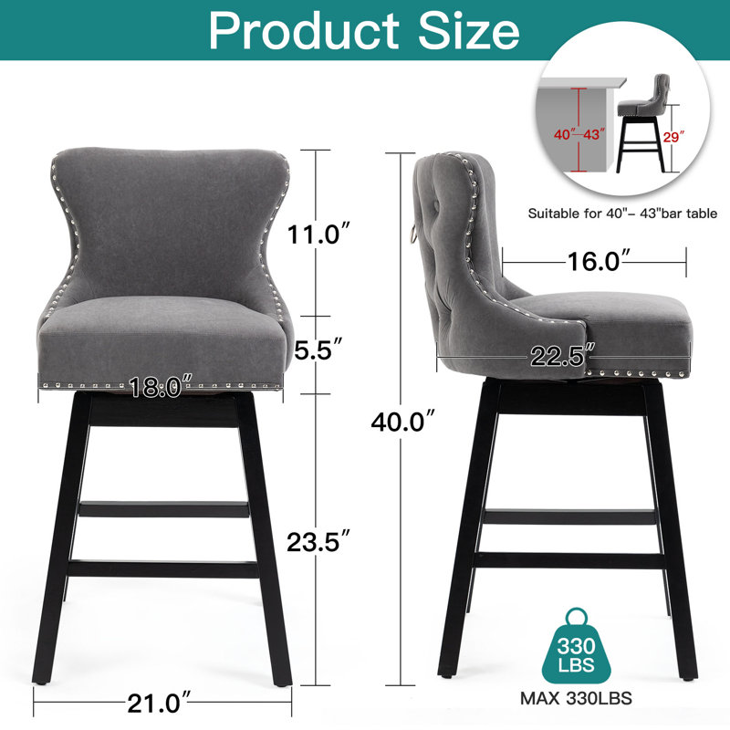 Tabouret pivotant 29 po Angelicamae, 4, Gris