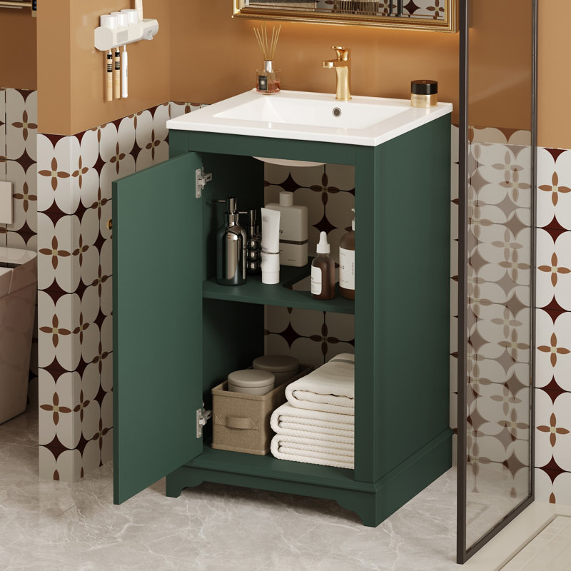 Meuble-lavabo de 20 pouces avec lavabo en céramique, Vert