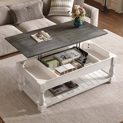Table basse à plateau relevable rétro avec compartiment inférieur caché pour le rangement dans le salon