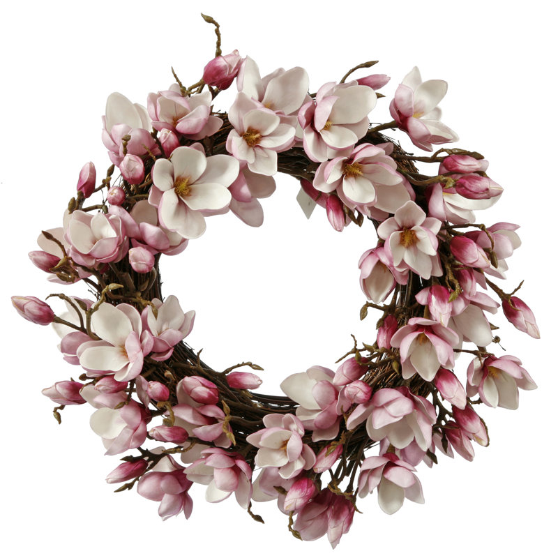 24" Tulip Magnolia Wreath, White