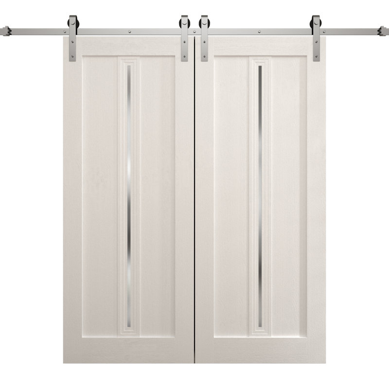 Porte de grange double moderne | Ego 5014 | Ensemble de rail argenté | Portes intérieures solides, 72 po x 96 po