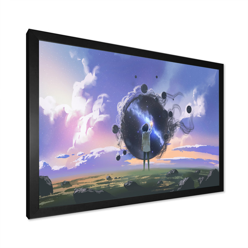 «Video Game Girl Meeting Hearth Energy», reproduction sur toile, H 16 po x l 32 po x P 1 po, Cadre d'angle fermé noir