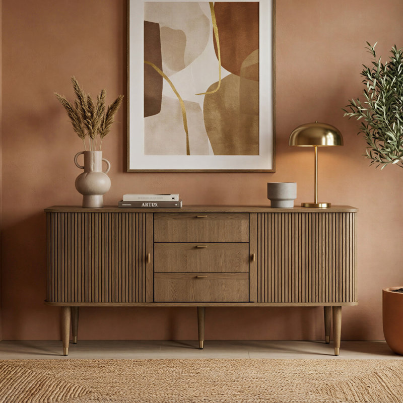 Buffet cannelé en chêne 63 po Mandea, H 29,92 po x l 63 po x P 17,8 po, Chêne