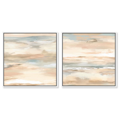 Roseate Skyfall Set Canvas Print Gold Boho Wall Art Set by Art Remedy, Black Frame, 12 x 12