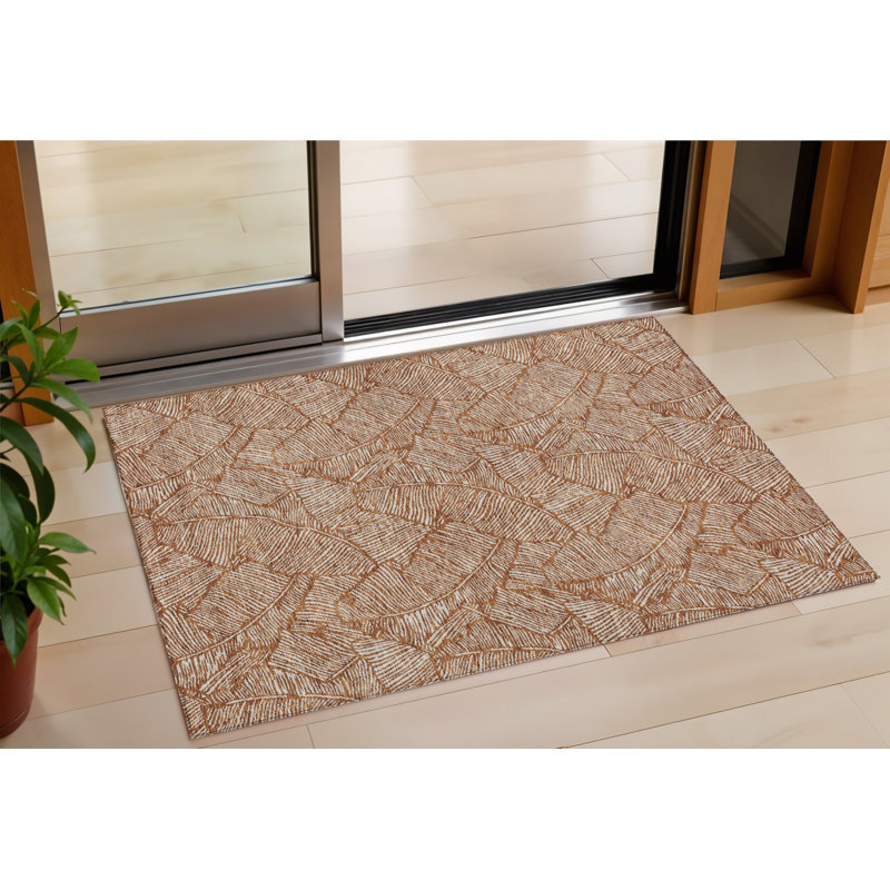 HomeRoots 3' X 5' Copper And Beige Floral Washable Indoor Outdoor Area Rug