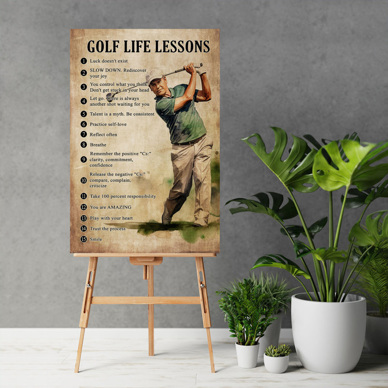 «Golf Life Lessons Gallery», toile tendue sur toile - Sports Illustration, bleu et beige, H 48 po x l 32 po x P 1,25 po