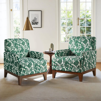  Traditional Floral Upholstered Armchair with Solid Wood Legs ( Set Of 2 )