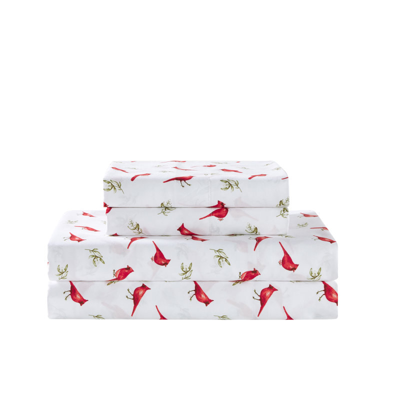 Snow Birds White Microfiber Queen Sheet Set