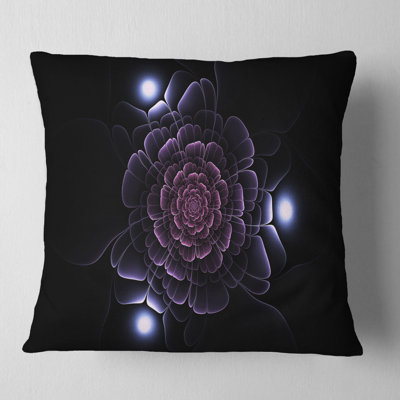Coussin imprimé floral mauve sur fond foncé