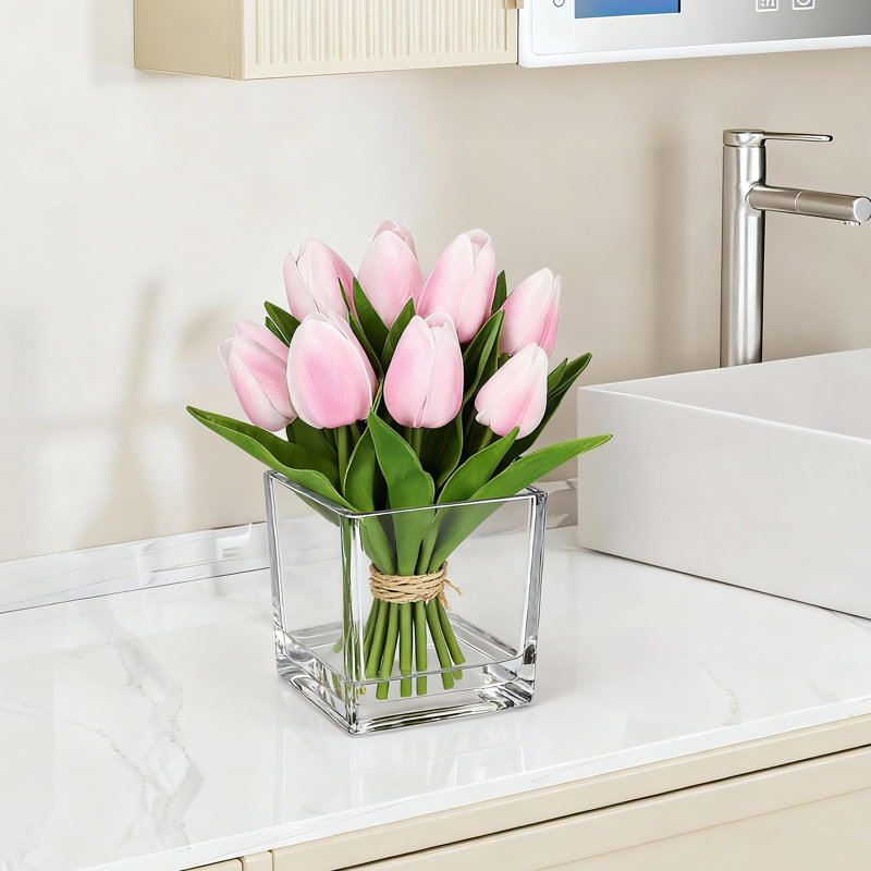 Mini-bouquet de tulipes en polyuréthane 12 têtes pour fête de mariage, Rose