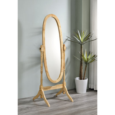 Miroir sur pied 59,25 "de haut avec finition naturelle, forme ovale