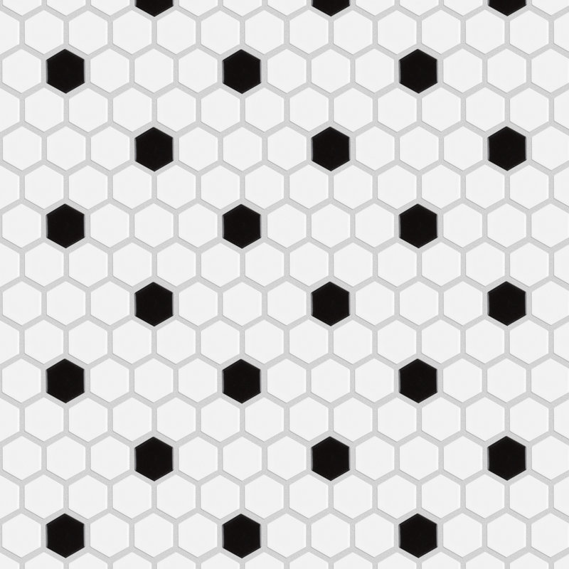 Madison 1" Hex Matte Cool White with Black Dot 10-1/4" x 11-7/8" Porcelain Mosaic Tile
