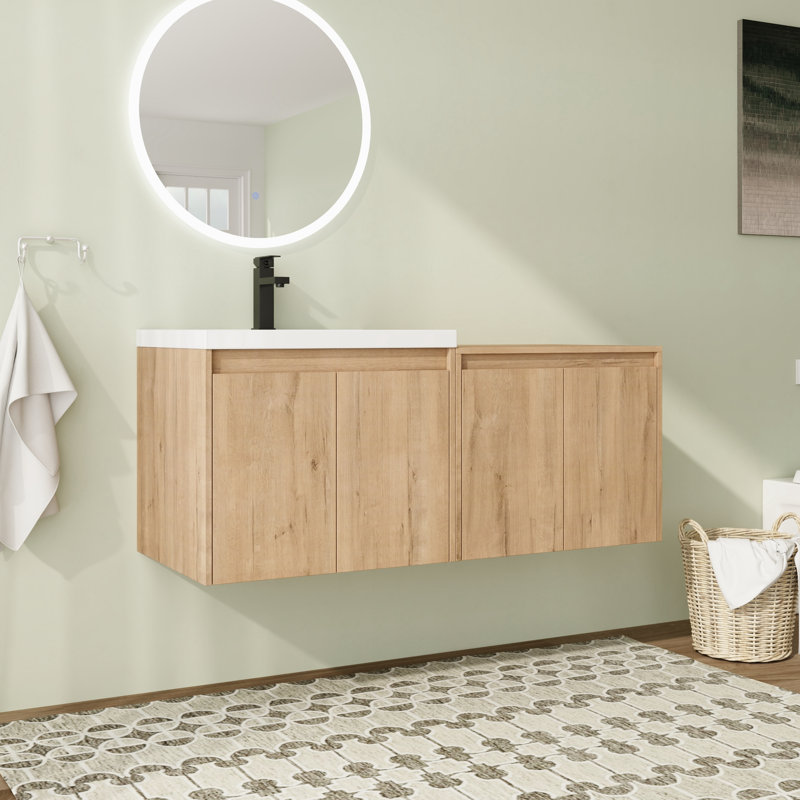 Meuble-lavabo flottant mural 48 po avec plateau en résine et portes à fermeture en douceur 48 po